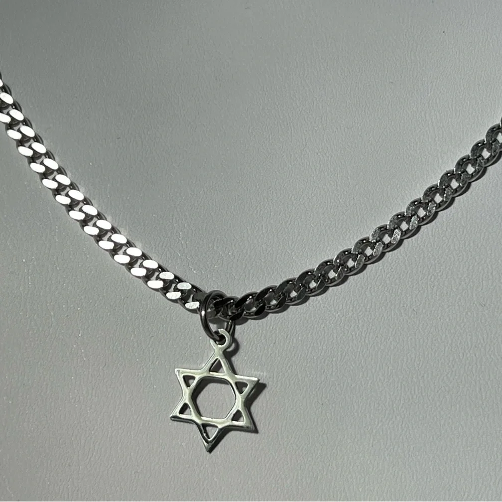 Star of David Curb Link Stainless Steel Necklace